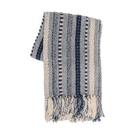Rajrang 887541460261 Cotton Braided Striped Throw Blanket 50x60 Inches Soft Cozy Navy Blue
