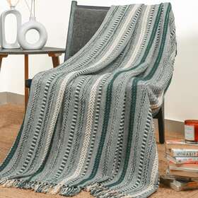Rajrang Bringing Rajasthan To You 887541463484 Tasseled Boucle Bed Throw Green Stripe - Threshold