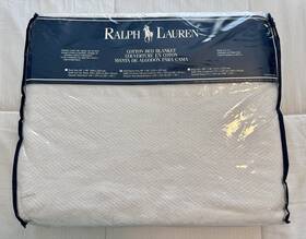 Ralph Lauren 042973599938 New Vintage Combed Cotton Woven Blanket Queen 90 Inch X90 Off White Usa
