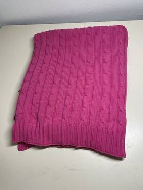 Ralph Lauren 650842753002 Home Pink Cable Knit 100% Cotton Throw Blanket 68 Inch /55