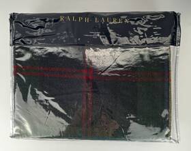 Ralph Lauren 886087376968 New Langport Throw Blanket Green Blue Plaid Wool Linen 54 X 72-in