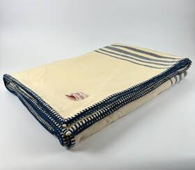 Ralph Lauren 886087399882 Waltham Stripe King Bed Blanket Cream Blue 108 Inch X 90 Cottage