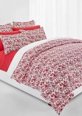 Ralph Lauren 886087422597 Red Rhyne Floral Flannel Duvet Cover Set Us King