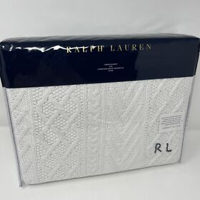 Ralph Lauren Highland Knit Throw Blanket Jete 54x72 White 100% Cotton