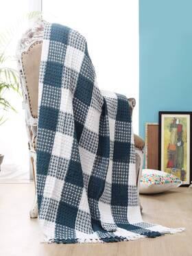 Ramanta Home 426905388570 Buffalo Plaid Cotton Throw Blanket With Fringes - 50x60 Inch Teal White Far