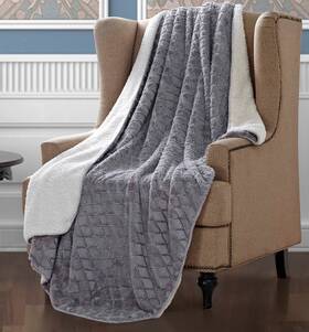 Dtr1068 Rc Diamond Gray Luxury Light Weight Ultra Soft Warm Sherpa Throw Blanket 50 Inch X70 In