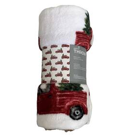 Real Living 481061751801 Christmas Holiday Throw Blanket Red Pickup Truck Trees 50 X 60 New