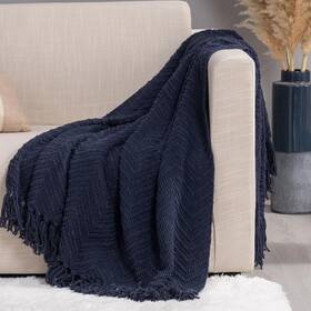 Recyco 649226244531 Knit Chenille Throw Blanket Textured Knitted Blankets With Tassels Decor