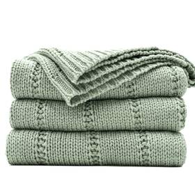 R2011rcs0207 Recyco Cable Knit Sage Green Throw Blanket For Couch Super Soft Warm Cozy Dec