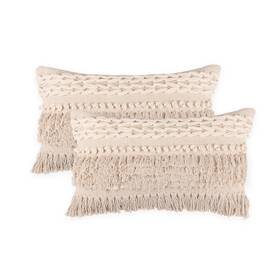 Remc70-lp112-natural Redearth Boho Textured Throw Pillow Cushion Covers- Lumbar Woven Tufted D