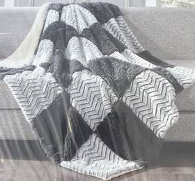 Regal Comfort 842131121496 Gray And White Checkered Chevron Faux Fur Luxury Throw Blanket Reversible 50x60