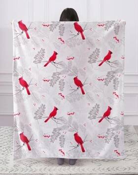 Regal Comfort 842131154593 Red Cardinal Birds Lightweight Throw Blanket 50 Inch X 60 White And Gray
