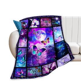Remzoke 268962352878 Butterfly Fleece Throw Blanket Super Soft Cozy Warm And Plush Purple Dec