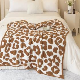 Throw-51x63 Repreconf Ultra Soft Cozy Leopard Brown Animals Print Fluffy Microfiber Knitted Throw B