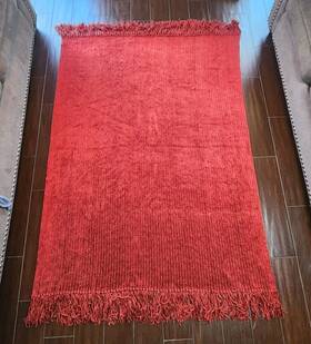 Restoration Hardware 416200870006 Chenille Heavy Fringe Throw Blanket Red Burgundy 50 Inch X77