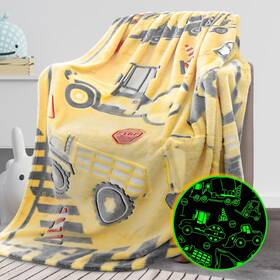Rexeo 648564282984 Glow In The Dark Truck Blanket For Kids - Cute Soft Excavators Fleece Constru