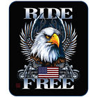 Ride Fleece D Plush Queen Raschel Blanket Motorcycles Patriotic