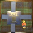 Rl-67 Ralph Lauren Polo Bear Tartan Plaid Cotton Throw Blanket New