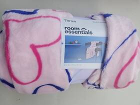 Room Essentials 196761455101 Recycled Poly Printed Heart Plush Throw 50 Inch 60 Pink/blue -
