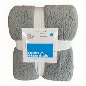 54259455 Room Essentials Full Queen Faux Shearling Blanket Gray Midweight Bed Dorm New