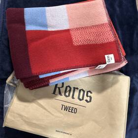 Roros Tweed 045848042280 100% Wool Full Size Blanket Red Blue 53 Inch X 79 Made In Norway New