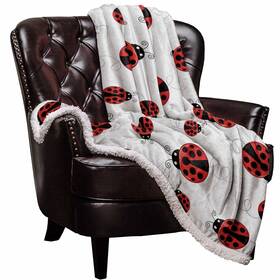 Roses Garden 476717841955 Ladybug Sherpa Fleece Luxury Blanket - Warm And Cozy Super Soft Reversible Thro