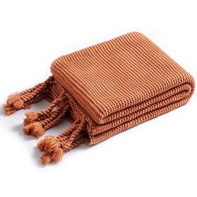 Rudong M 779640686157 Knitted Throw Blanket With Fringe Rust Orange Knit For Couch B
