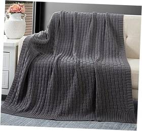 Rudonmg 779640686065 Cotton Cable Knit Throw Blanket Cozy Warm Knitted Twin 60 Inch X 80 Dark Grey