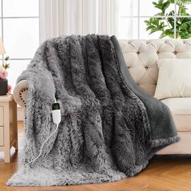 Rujipo 732262975306 Heated Electric Blanket Faux Fur Throw Size With Fluffy Sherpa Back W