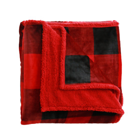 Rustic Red Buffalo Plaid Polyester Reversible Bed Blanket Full Queen Size Beds
