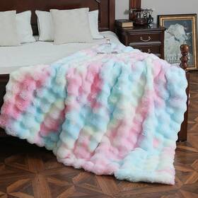 Rna014 Rynghipy Faux Fur Throw Blanket Tie Dye Colorful Rainbow For Couch Plush Fluffy Rabbit