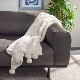 Safavieh 195058121583 Home Collection Dalson Ivory Cotton 50 X 60-inch Pom Sofa Chaise Lounge Club