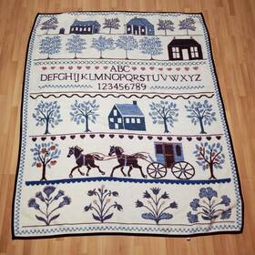 Sm101 San Marcos Blanket Country Farm Sampler Amish Horse Buggy 60 Inch X73 Vintage Throw
