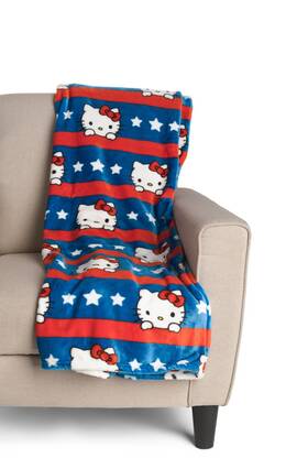 Sanrio 032281134327 Hello Kitty Patriotic Fourth Of July Red White Blue Throw Blanket 60x70 Inch
