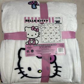Sanrio 032281134860 Hello Kitty Plush Throw Blanket Tulips And Mushrooms Rainbows Full/queen 90x90