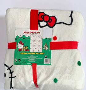 Sanrio 032281153663 Nwt Hello Kitty Christmas Sherpa Backed Twin Blanket White 60x90