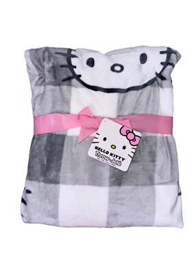 Sanrio 032281158422 New Hello Kitty Plush Throw Blanket Pink Bow Gray And White Gingham Check 50 Inch X70