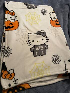Sanrio 032281192297 Hello Kitty Skeleton Halloween Plush Throw Blanket Pumpkin Spiderweb 50 X 70
