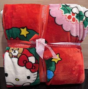 Sanrio 032281778620 Hello Kitty Holiday Christmas Pink Wreath Throw Twin Plush Blanket 60 Inch X 90 Nwt