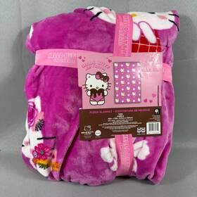 Sanrio 032281784850 Hello Kitty Hot Pink Flowers Valentines Day Plush Blanket 60 X 90 Twin Brand New