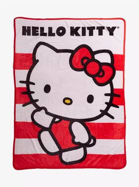Sanrio 190604293950 Hello Kitty Silky Soft Red Stripe Throw Blanket 46x60 Inch Northwest New