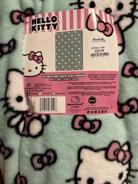 Sanrio 190604935126 Hello Kitty Green Bow Faux Fur Plush Throw Blanket New With Tags