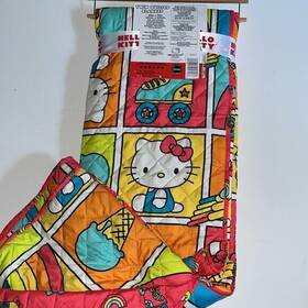 Sanrio 190604957586 Hello Kitty Twin Reversible Quilt Blanket Rollerskating Ice Cream Red Orange Hk