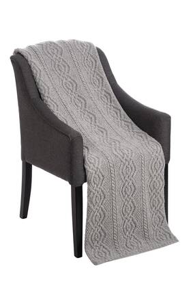 Saol 397218000027 Luxurios Dara 100% Merino Wool Cable Knit Aran Throw/blanket Grey By 69 X 4