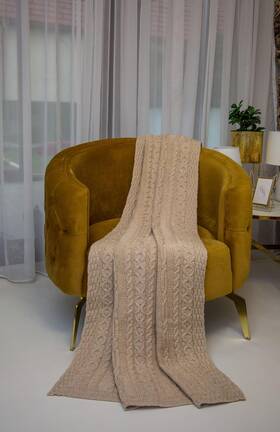 Ft179 Saol Bed Cable Throw Blanket 100% Fisherman Wool Made In Ireland 66.93 L X 45 W Pars