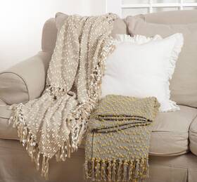 Saro Lifestyle 789323291394 Pompon Design Throw Blanket Vanilla 50 Inch X60