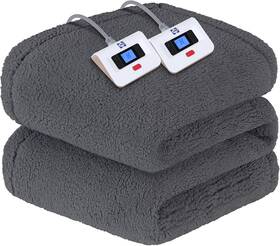 Hss90-dkgrey Sealy Electric Blanket Queen Size Dual Control Soft Sherpa Heated 84 Inch X90 Gray