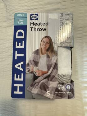 Ktbl2304 Sealy Grey Plaid Heated Electric Throw Blanket 50x62 Silky Flannel 6 Settings