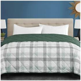 1727309 Seasons Collection Down Alternative Blanket - Queen Plaid Green 98 Inch X 96