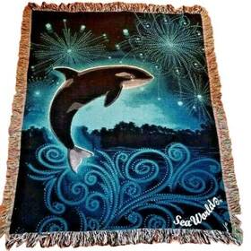 81-sea-atfwwh Seaworld Sea World Orca Killer Whale Tapestry Blanket Shamu Euc